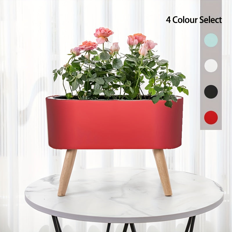 16.5" Self-Watering Flower Pot with Wooden Stand by Snagg A Pot