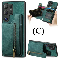 Zipper Leather Magnetic Wallet Case – Samsung Galaxy S25 Series - C - Green / Ultra - Phone Cases & Covers