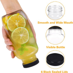 Glass Travel Juice Bottles 12 Pack 500ml Leak Proof BPA Free Lids by Snagg A Bottle