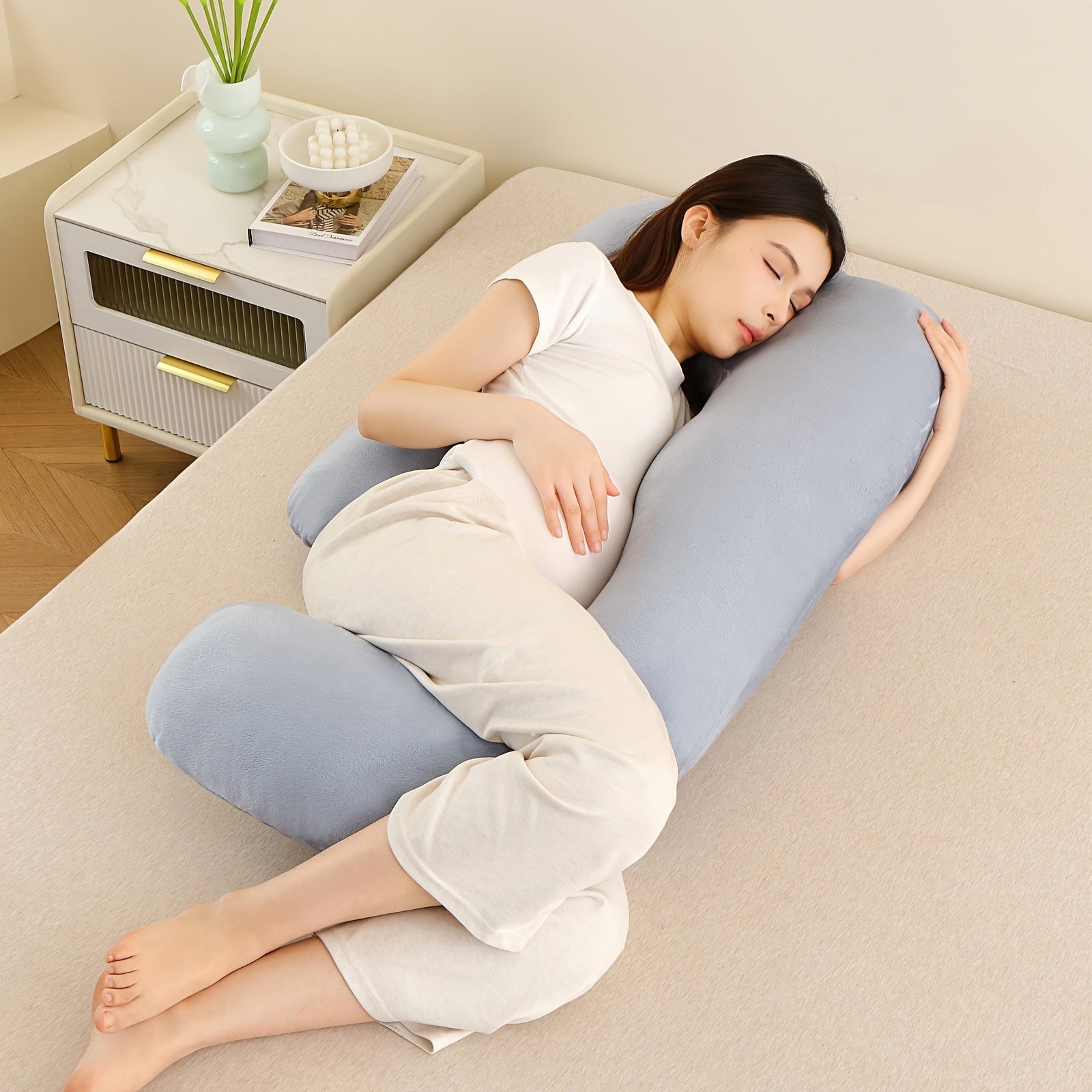 Crystal Velvet J-Shaped Pregnancy Pillow – Full Body Support by Snagg A Pillow