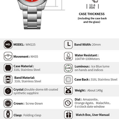 Automatic Mechanical Watch – Gemstone Series | NH35 Movement | AR-Coated Sapphire Crystal | 100M Water Resistant