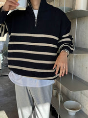 Casual Knitted Men’s Pullover with High Neck & Quarter Zip - SnaggIt