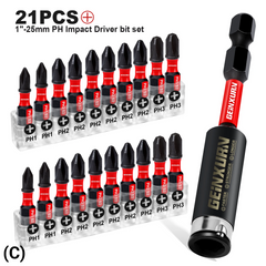 1" Impact Magnetic Phillips Screwdriver Bit Set – #1/#2/#3 PH Bits with 3-Inch Bit Holder