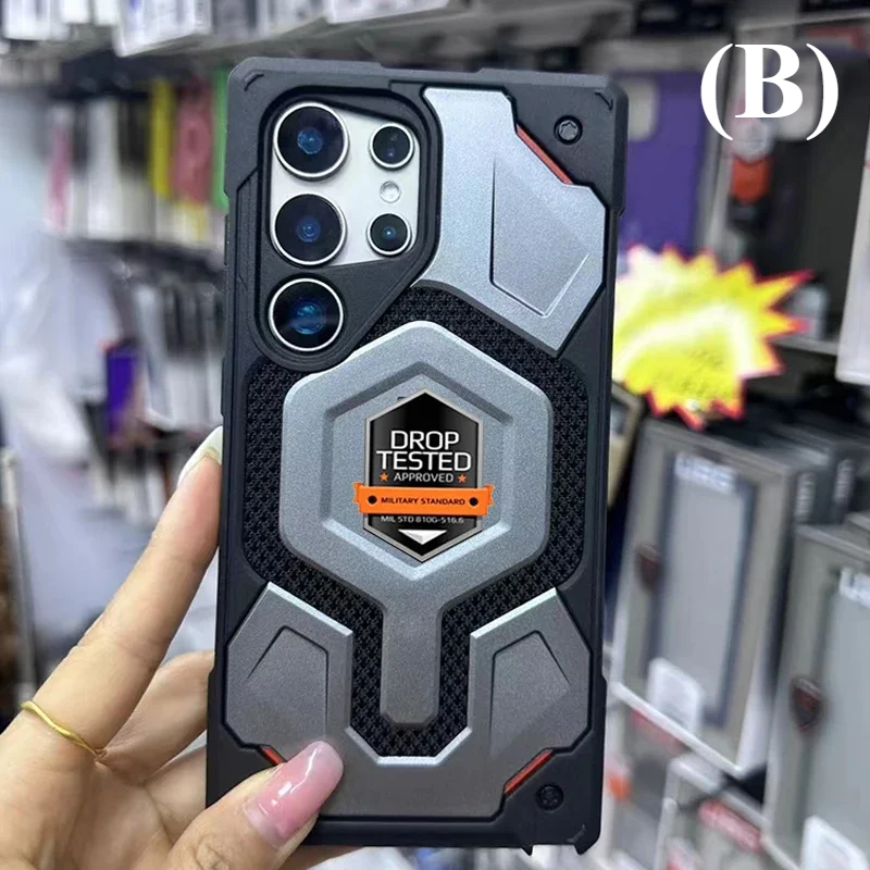 Military Shockproof Rugged Magsafe Case - for Samsung Galaxy S25 Series - B - Gray / Phone Cases & Covers