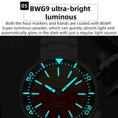 Automatic Classic Diver’s Watch – Sapphire Crystal Ceramic Bezel BGW9 Luminous “Fire Cloud” Dial - Men’s Watches