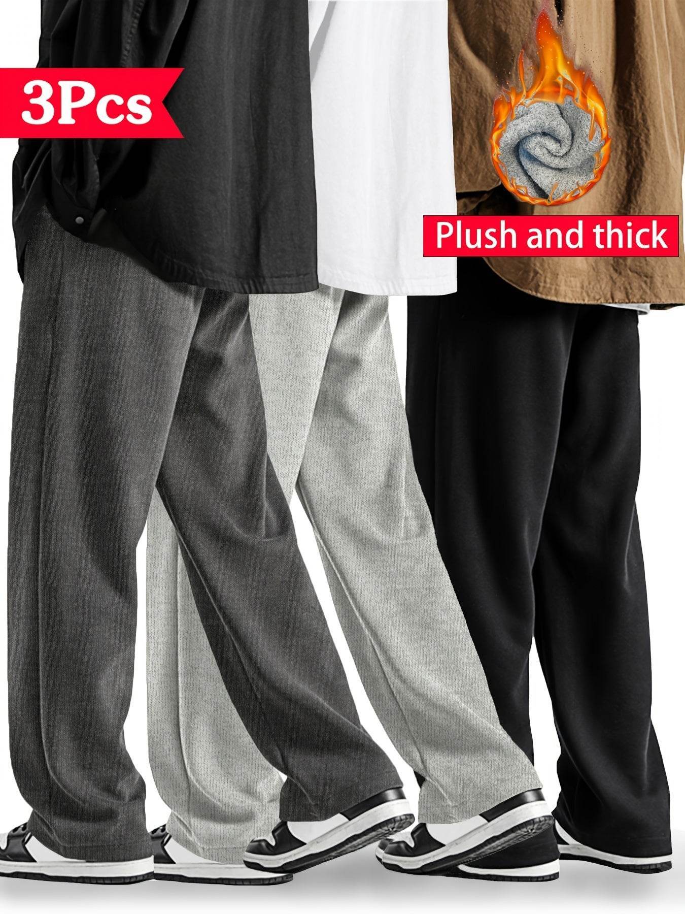 3pcs Men’s Fleece-Lined Track Pants - SnaggIt