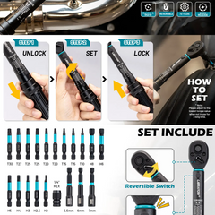 21 Piece Bike Torque Wrench Set – 1/4" Drive Click Torque Wrench with Hex, Torx & Nut Driver Bits for Bicycle & Motorcycle Repair