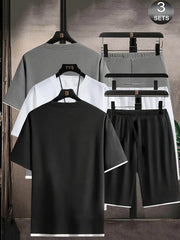 6pcs Waffle Men’s Pajama Set – Short Sleeve & Shorts Multi-Piece Homewear - SnaggIt