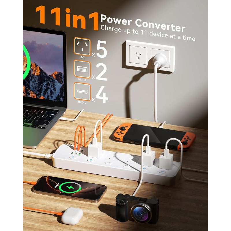 Powerboard with USB | 5 Outlets & 6 Fast Charging Ports (1.8m) by Snagg An Extension Cable