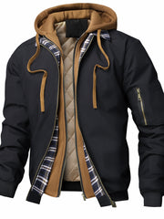 Men’s Solid Color Hooded Jacket with Plaid Lining by Snagg A Jacket