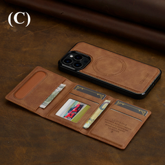 2 in 1 Detachable Magnetic Leather Case – for iPhone 15 Series - C - Brown / For Plus - Phone Cases & Covers