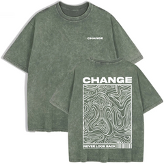 Women's "Change, Never Look Back" Washed T-Shirt | Cotton Oversize Summer Casual O-Neck Top