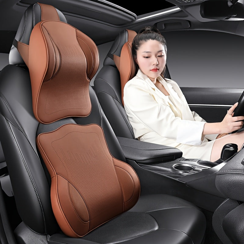 2pcs Nappa Leather Car Headrest & Lumbar Support Set by Snagg A Headrest