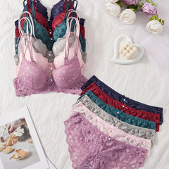 Women’s Lace Bra & Panty Set – 6-Piece Floral Pattern by Snagg An Underwear