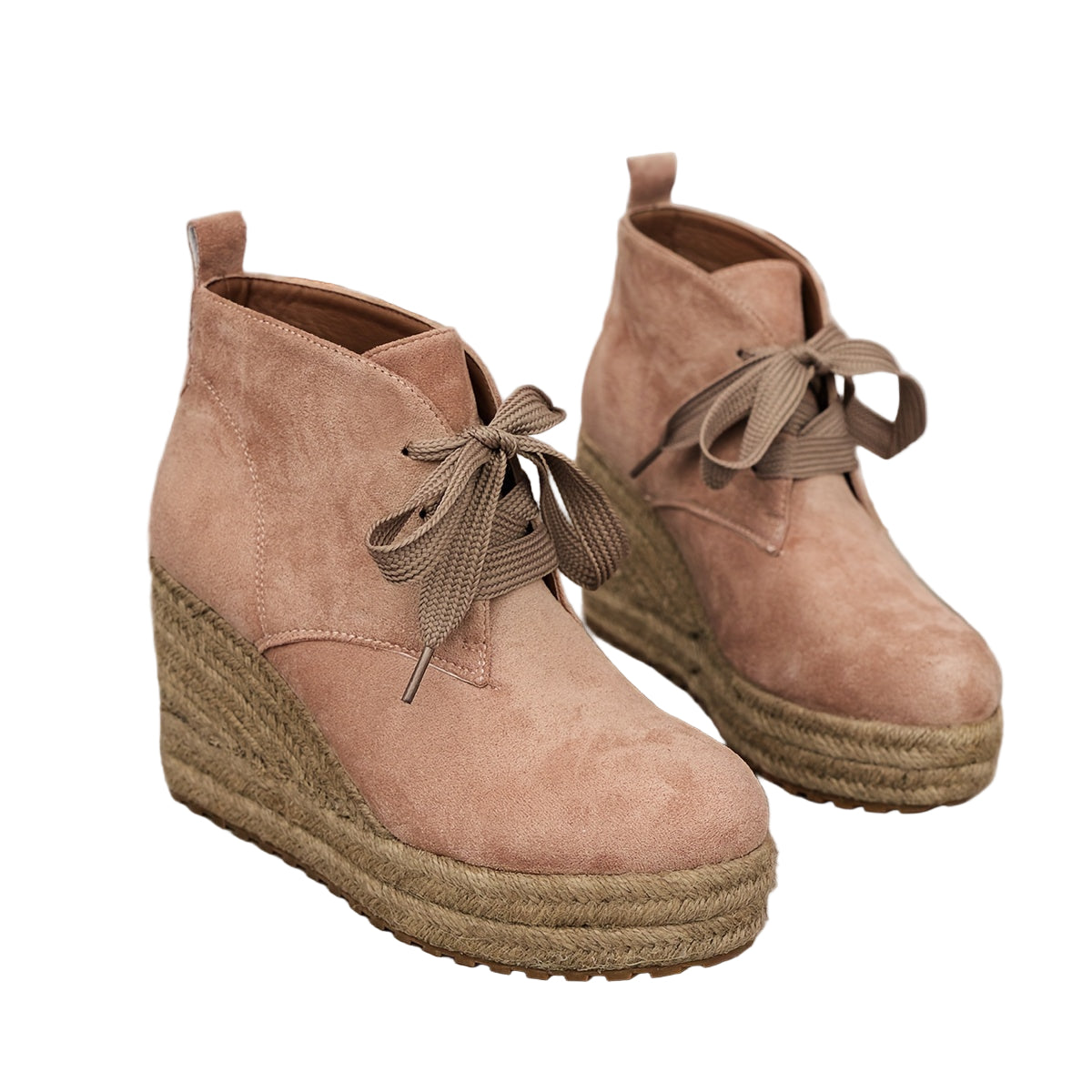 Women’s Casual Lace-Up Ankle Boots with Woven Jute Platform Heel by Snagg A Shoes