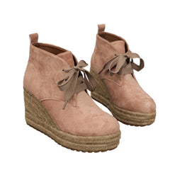 Women’s Casual Lace-Up Ankle Boots with Woven Jute Platform Heel by Snagg A Shoes