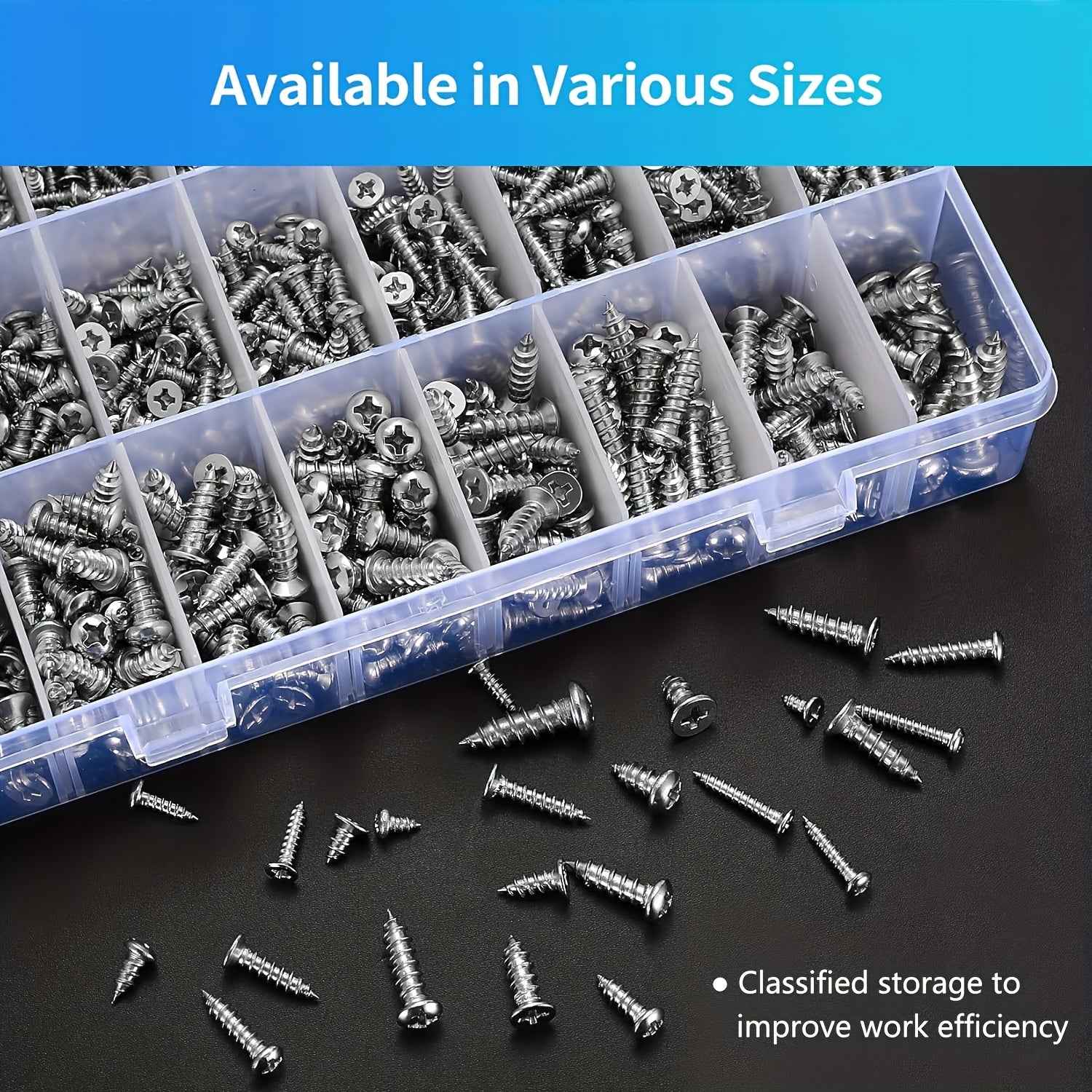 990pcs Self Tapping Screws Assortment Set M3/M4/M5/M6 - 304 stainless steel - Power Tools Gadget