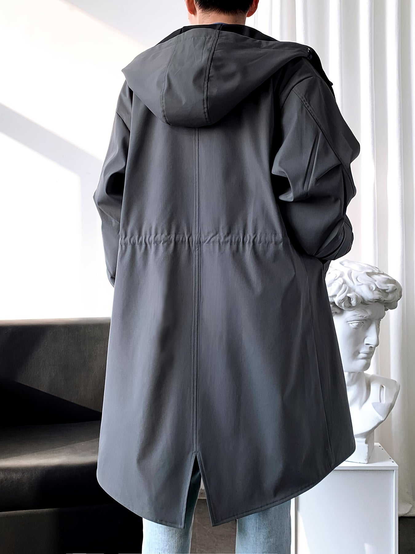 Men’s Mid-Length Beige Hooded Trench Coat by Snagg A Coat