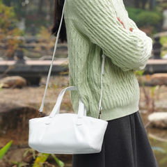 Ruched Genuine Leather Small Satchel
