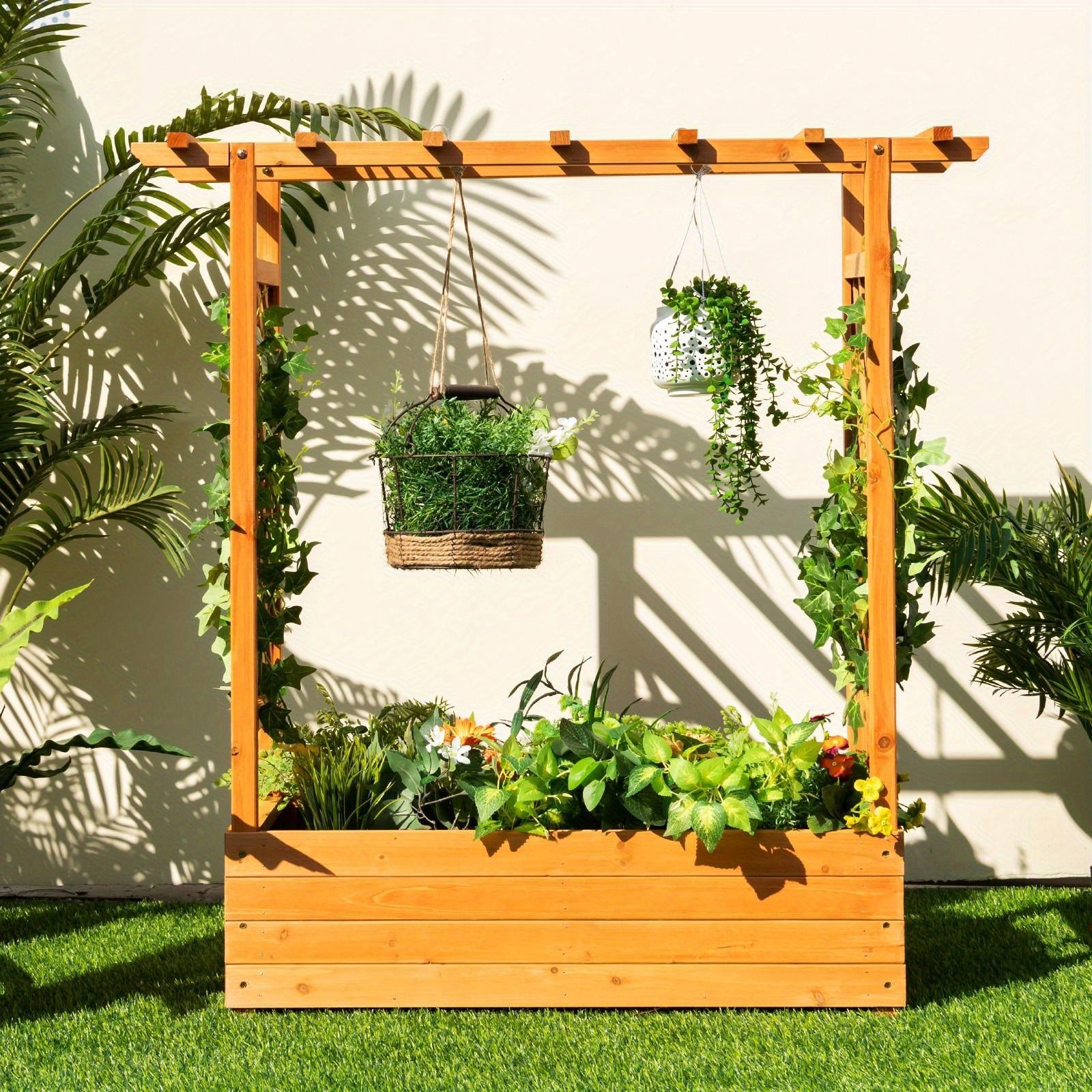 Large Wooden Raised Planter Box with Trellis by Snagg A Garden Bed