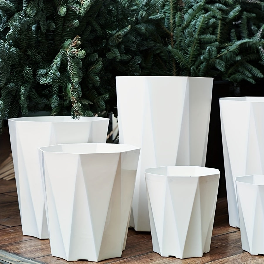 7pcs Geometric Plastic Flower Pots with Drainage by Snagg A Pot