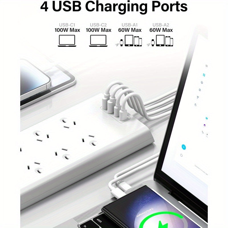 120W Powerboard with 8 Outlets & USB | Fast Charging Surge Protector (1.8m) by Snagg An Extension Cable