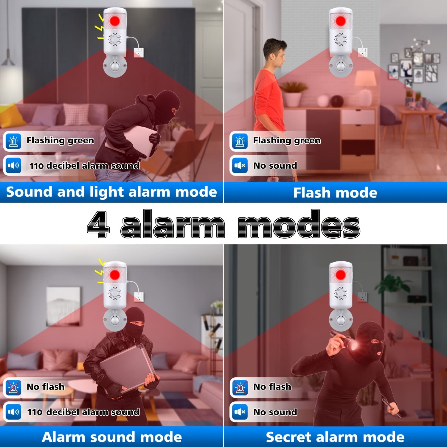 4 Pack Smart WiFi PIR Motion Sensors – Human Body Infrared Detectors with App Alerts by Snagg A Sensor Alarm