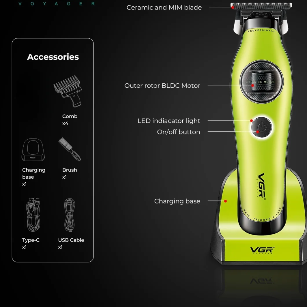 Professional 7200 RPM Brushless Master Trimmer – Ultra Quiet Ceramic & MIM Hybrid Blade System with Magnetic Docking
