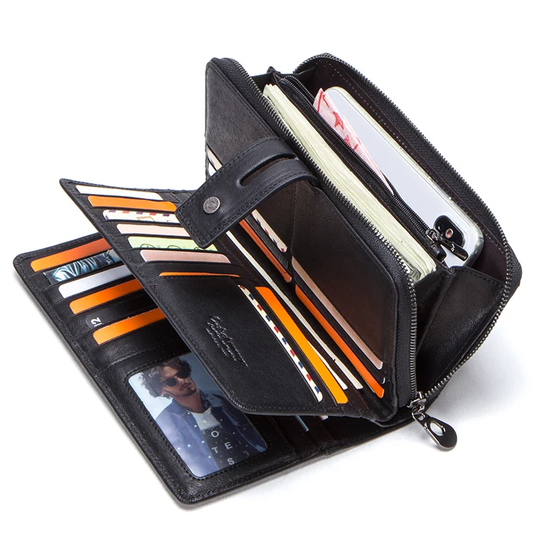 Genuine Leather Men's Long Wallet & Clutch with Card Holders and Coin Purse