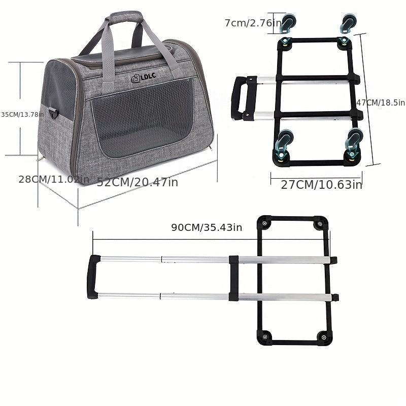 Portable Travel Pet Rolling Carrier with Detachable Handle & Wheels by Snagg A Pet Carrier