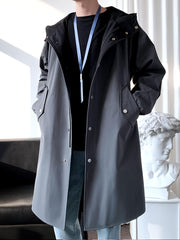 Men’s Mid-Length Beige Hooded Trench Coat by Snagg A Coat