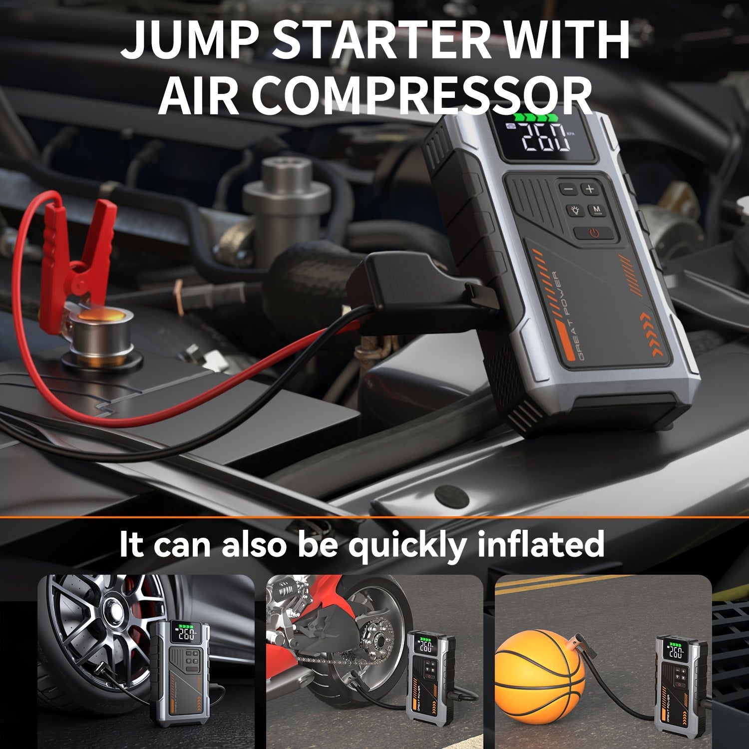 Portable Car Jump Starter with Air Compressor by Snagg A Jump Starter