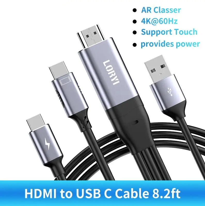 90-Degree HDMI to USB-C Cable 4K@60Hz 2.5M – Touch Monitor Support for Xreal, Xbox, PS5 & Laptop