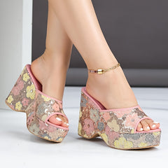 Women’s Floral Sequin Wedge Sandals by Snagg A Sandal
