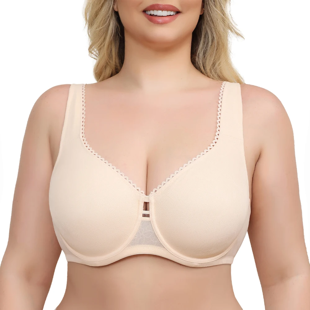 Plus Size Wide Strap Minimizer Bra | Underwire Full Coverage Unpadded Lace