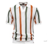 Men's Ribbed Knit Striped Polo | High Utility Breathable Casual Wear