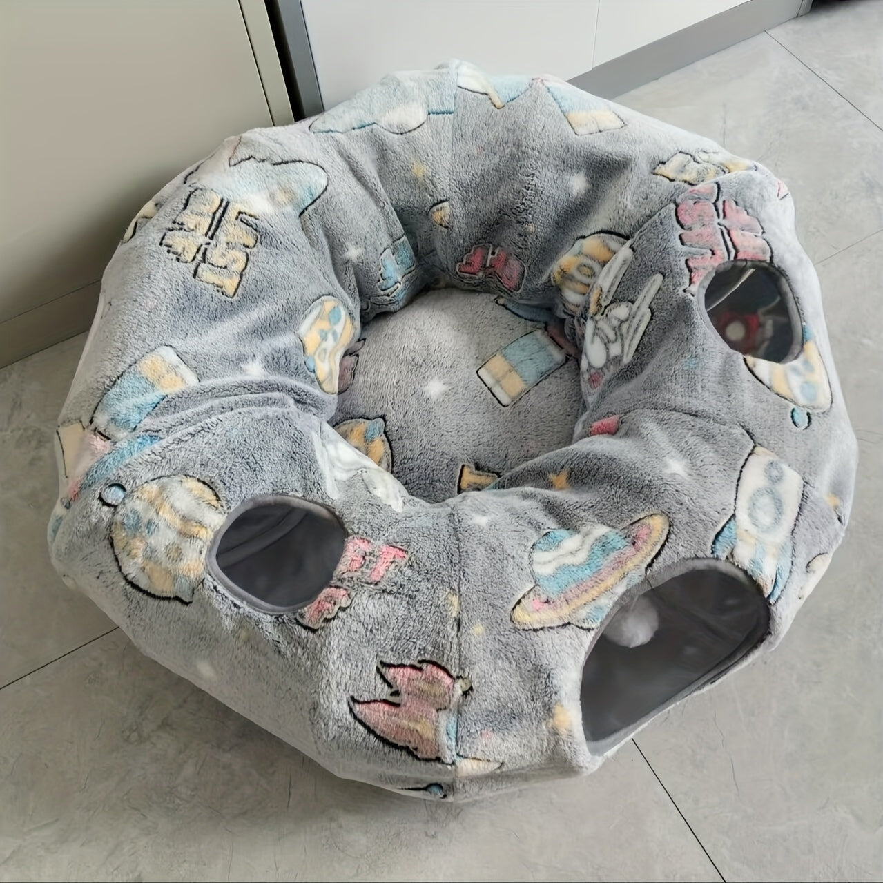 Plush Cat Tunnel Bed with Play Mat by Snagg A Cave