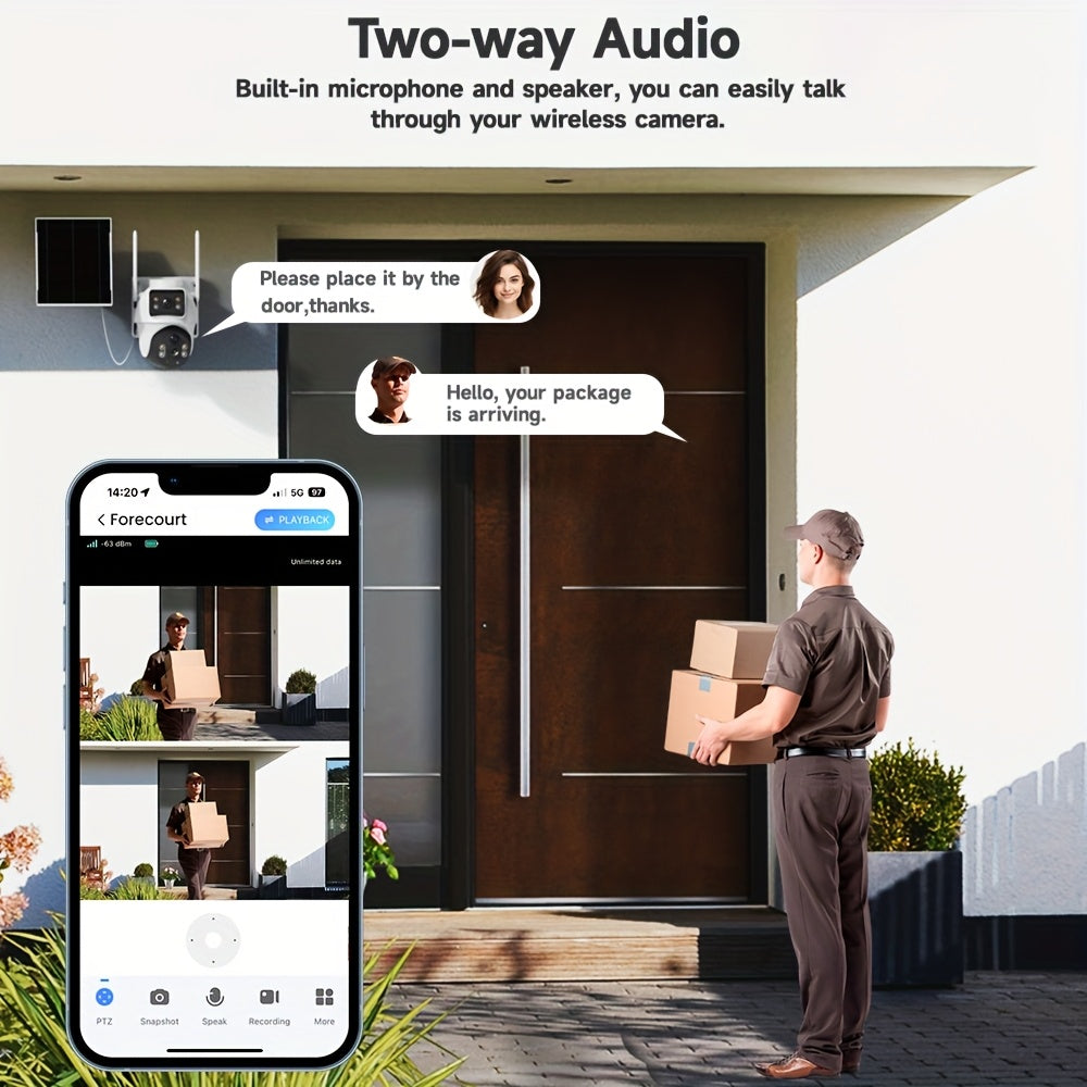 2 Pack 8MP Dual-Lens Solar Powered WiFi Security Cameras by Snagg An Outdoor Camera