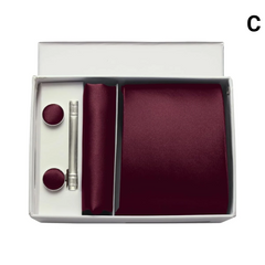 Men’s Silk Tie Gift Set — 8cm Necktie with Matching Handkerchief & Cufflinks (Formal Business Set) - C - Others