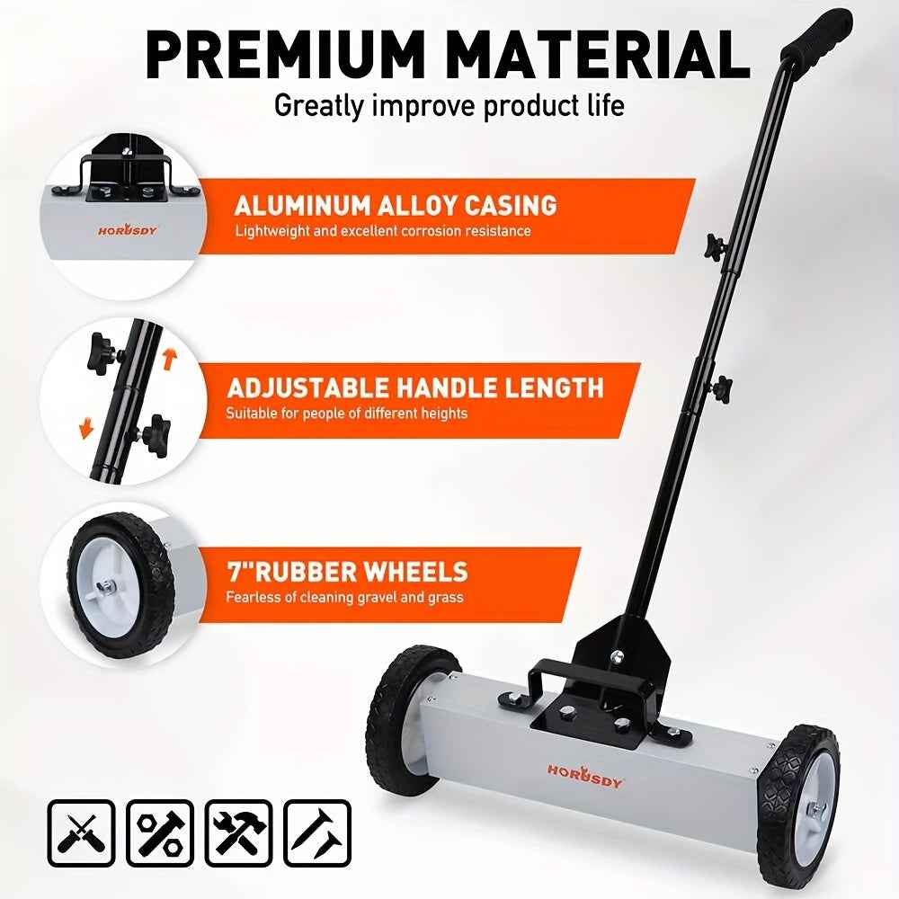 18” Heavy Duty Magnetic Sweeper with Wheels – 45LB Pull Force Nail & Metal Collector for Workshops, Garages & Yards