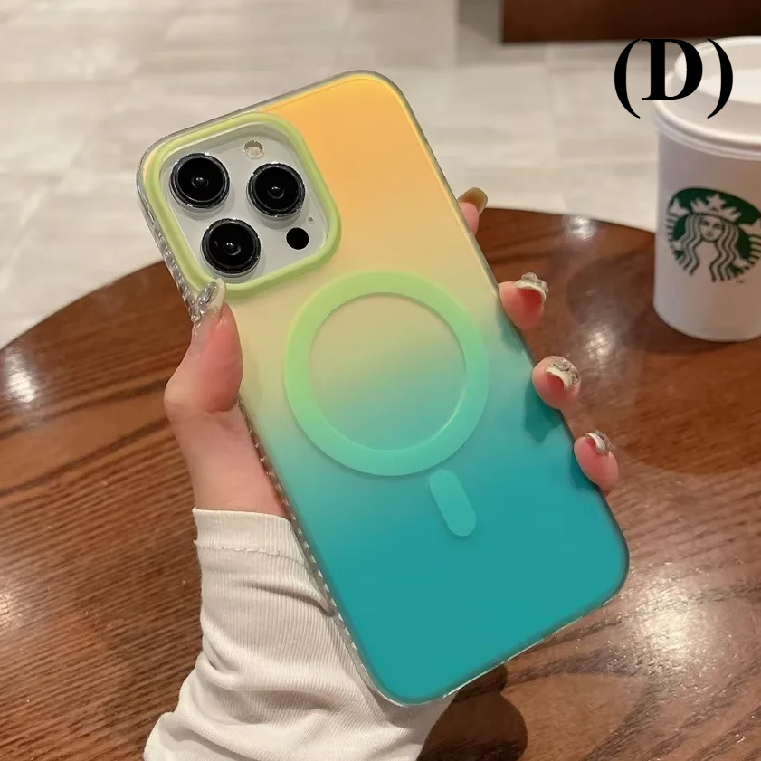 Laser Gradient MagSafe Shockproof Case – for iPhone 16 Series - D - Yellow green / For Plus - Phone Cases & Covers
