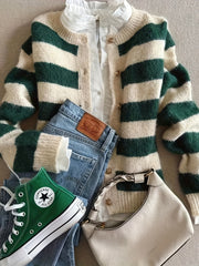 Women’s Striped Crew Neck Cardigan by Snagg A Top