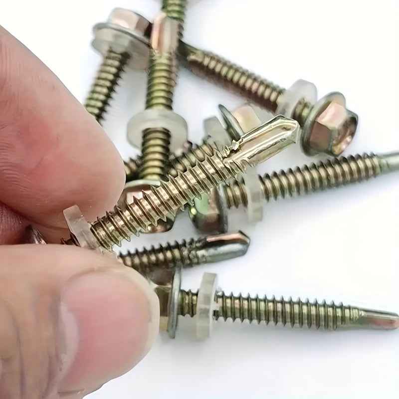 500 Pcs Hex Head Self Tapping Screw Set — Galvanized Drill-Tail Screws with Washers for Metal Wood & Plastic - 500pcs