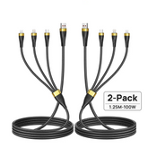 2pcs 3-in-1 Fast Charging Cable 100W 6A | USB-C Lightning Micro-USB Multi-Port for iPhone Samsung Xiaomi