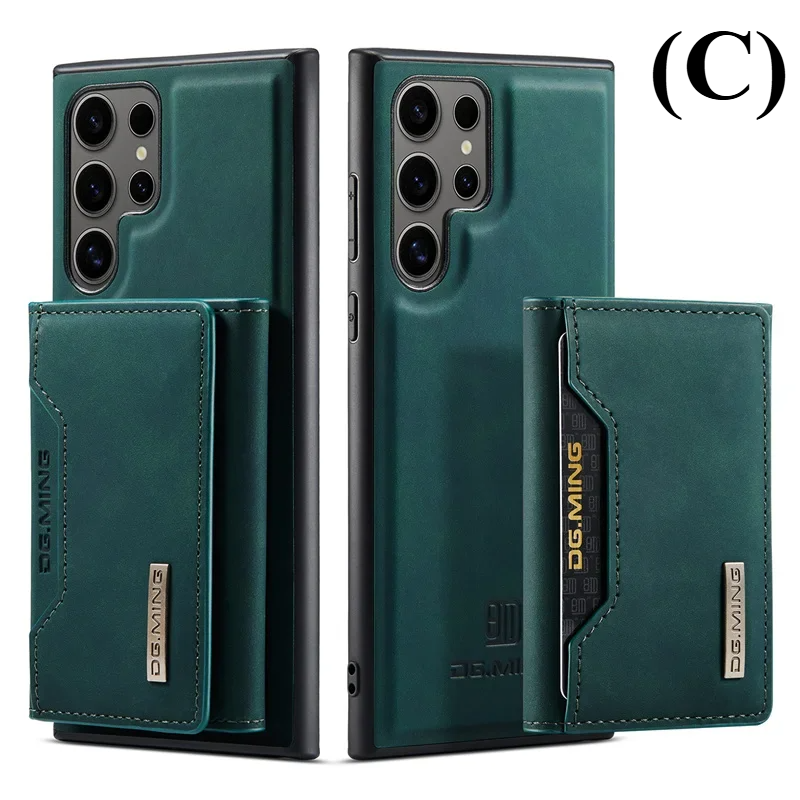 2 in 1 Detachable Wallet Card Holder Case – for Samsung Galaxy S22 Series - Ultra / C - Green - Phone Cases & Covers