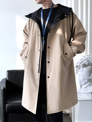Men’s Mid-Length Beige Hooded Trench Coat by Snagg A Coat