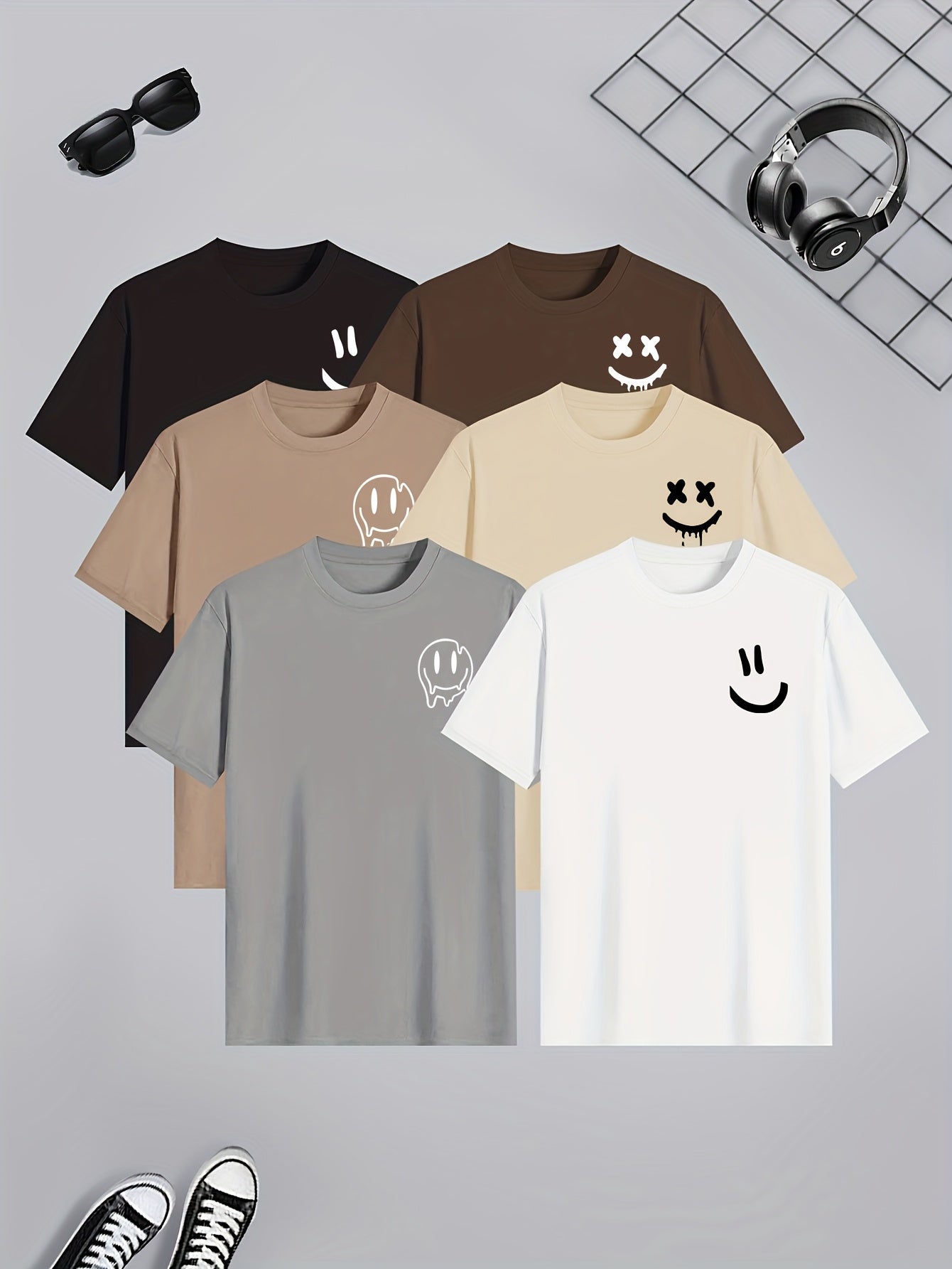 Men’s 6-Pack Happy Face T-Shirts – Summer Casual Comfort by Snagg A Shirt