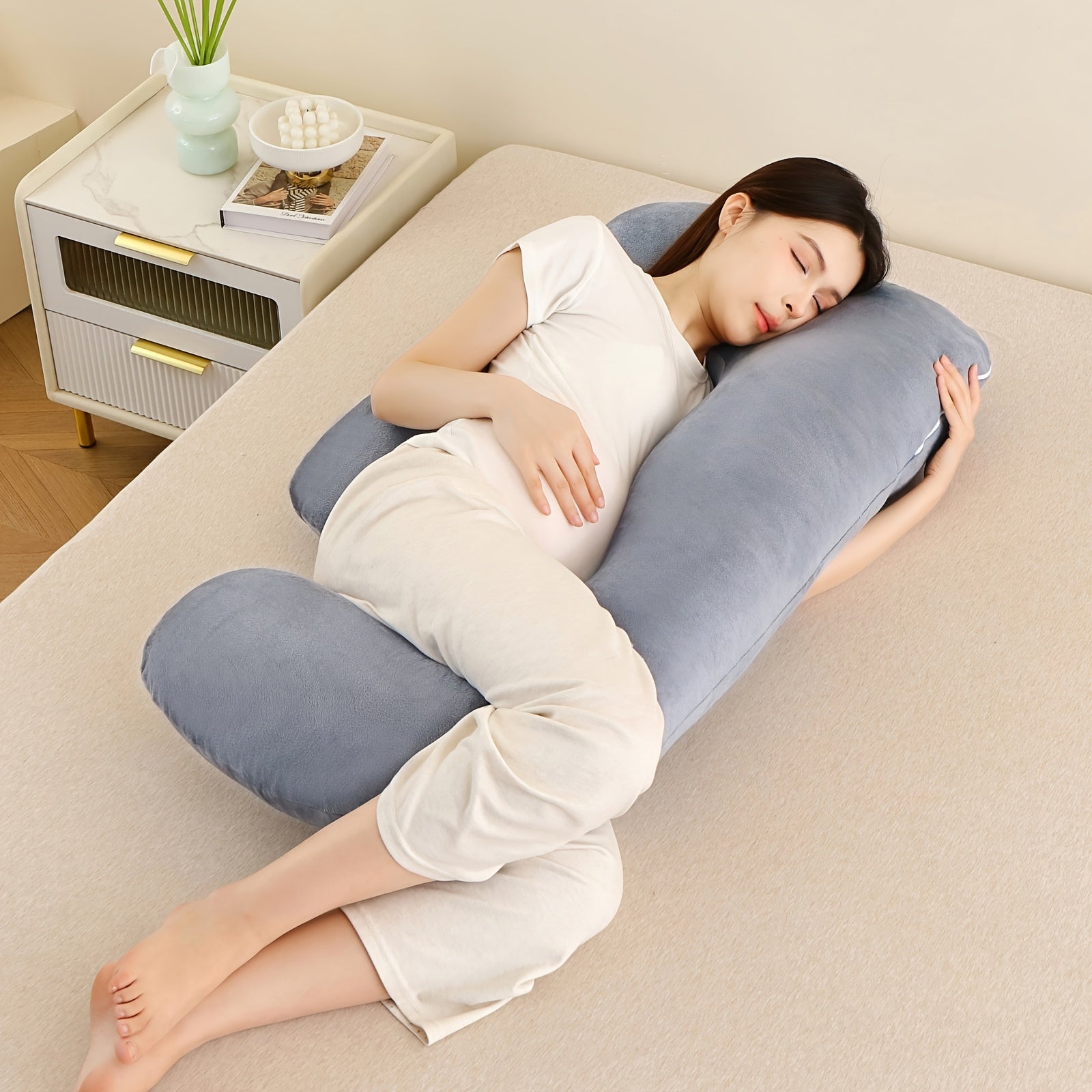Crystal Velvet J-Shaped Pregnancy Pillow – Full Body Support by Snagg A Pillow