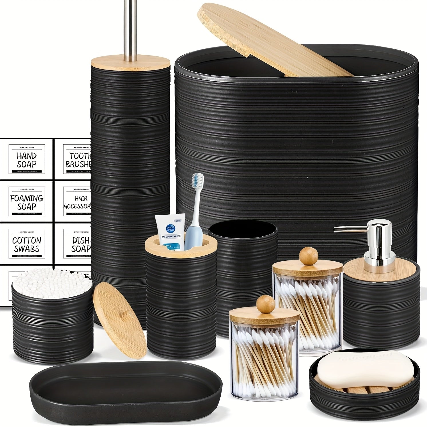 8 Pcs Bamboo Bathroom Accessory Set by Snagg A Bathroom Set