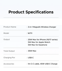 Qi2 25W 3-in-1 Magnetic Wireless Charger Stand | iPhone 17 Pro Max AirPods 4 Apple Watch MagSafe Fast Charger